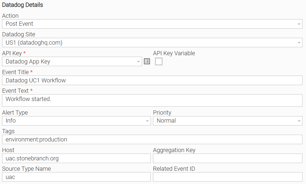 Datadog Post Event configuration example