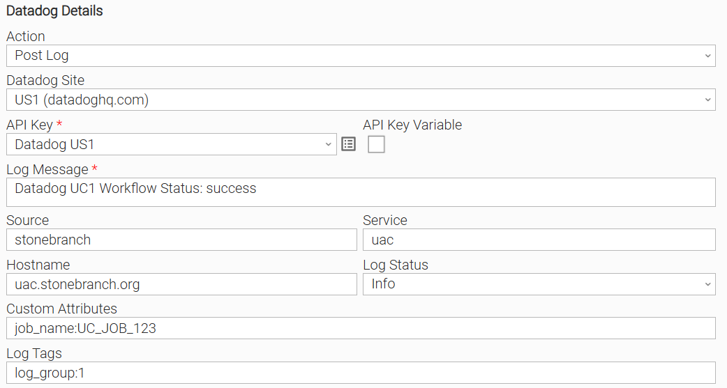 Datadog Post Log configuration example