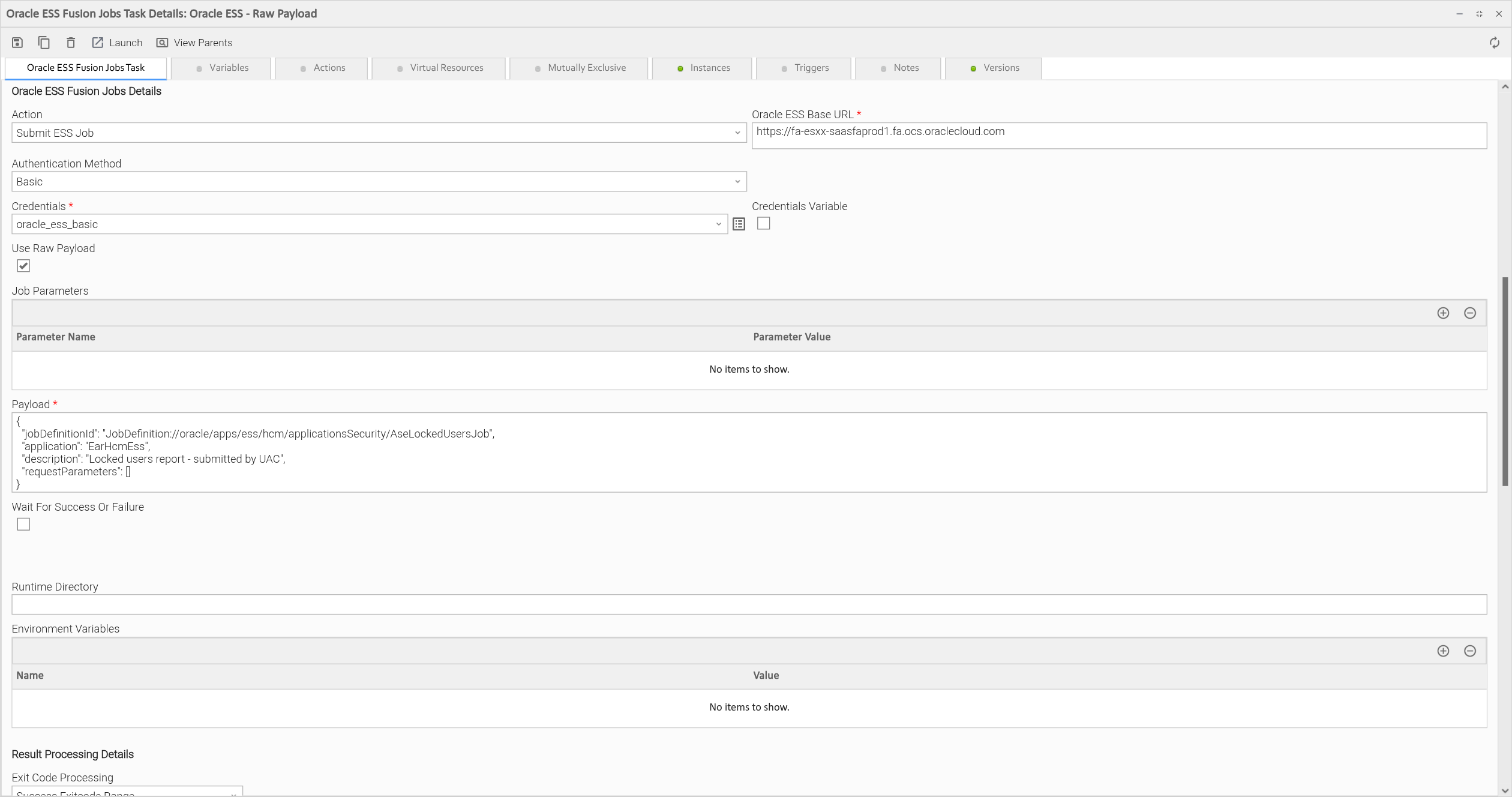 Submit a raw payload with Basic authentication
