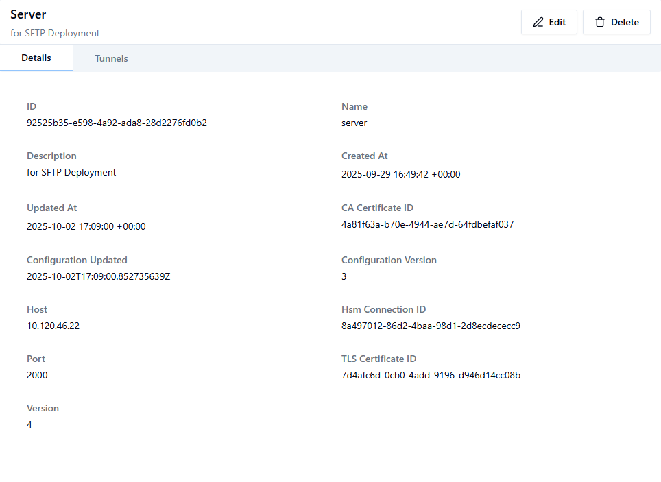 Screenshot of Proxy Server Details tab