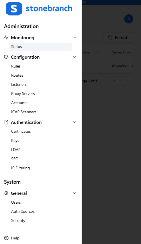 Screenshot of the Sidebar on a narrow screen